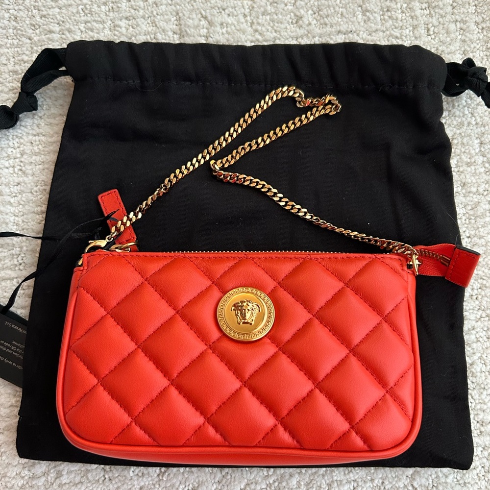 Versace Orange Lamb Skin Medusa Head Mini Bag NEW